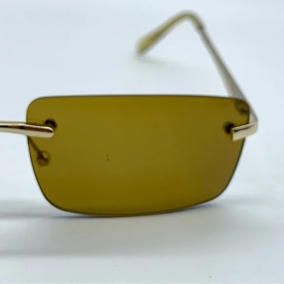 Slim Retro Rimless Rectangular Sunglasses in Gold- Brown - Picture 11 of 11